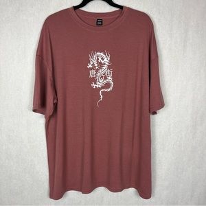 Shein Women’s Dragon Graphic Tee Dark Pink Color Short Sleeve Size L